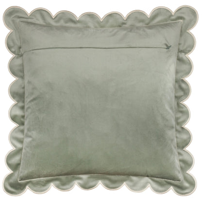 Lil Scallop Velvet Cushion - Sage Green and Natural