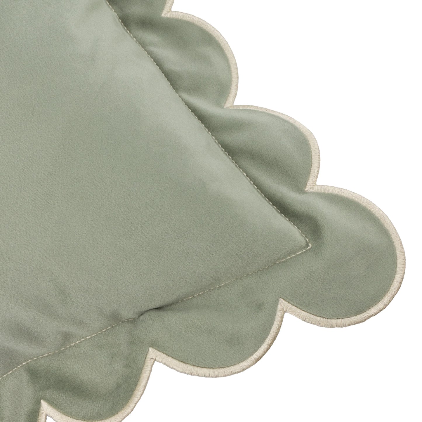 Lil Scallop Velvet Cushion - Sage Green and Natural