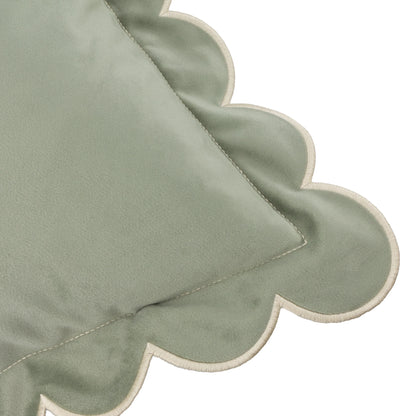 Lil Scallop Velvet Cushion - Sage Green and Natural