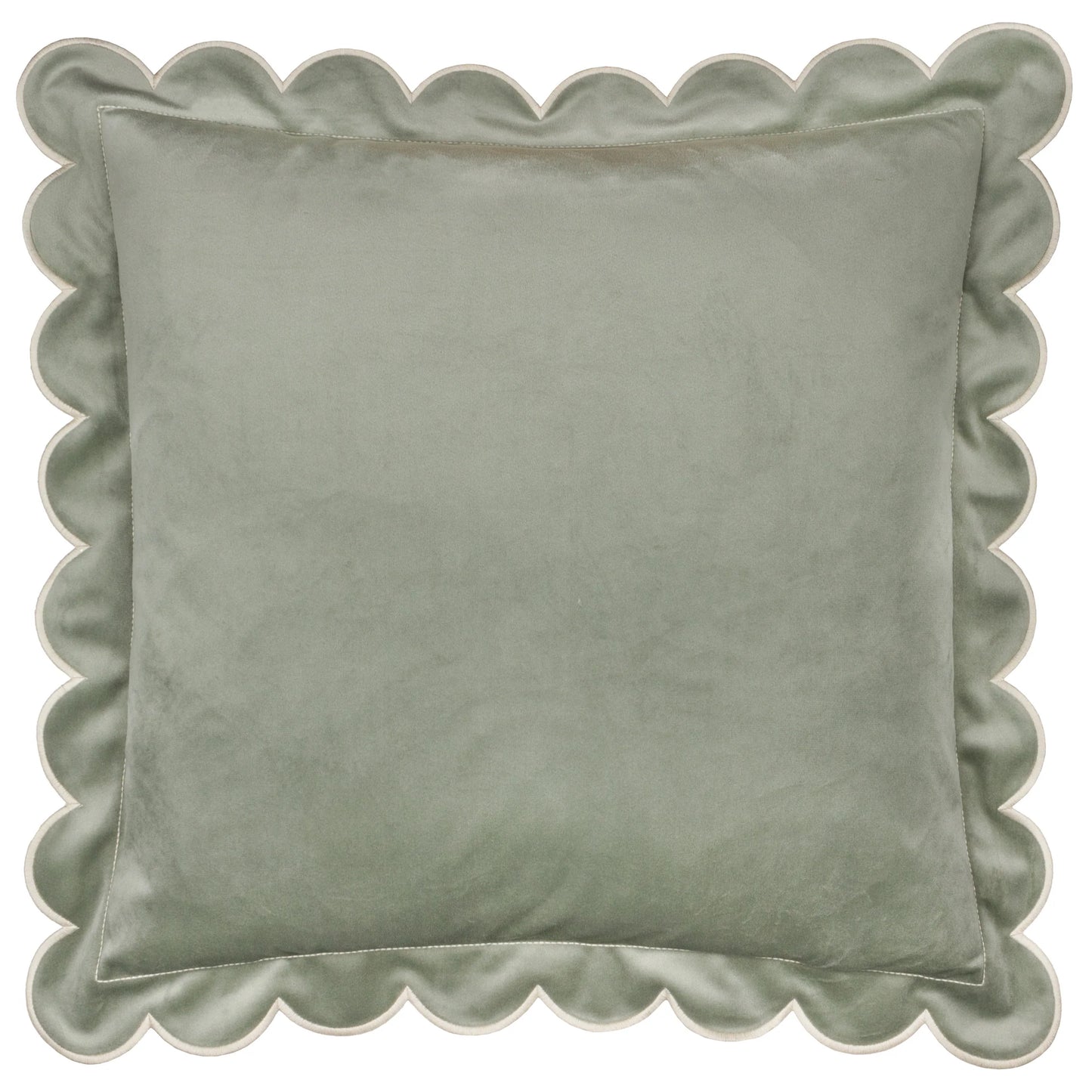 Lil Scallop Velvet Cushion - Sage Green and Natural