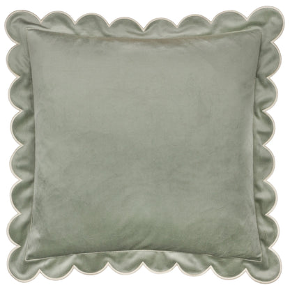 Lil Scallop Velvet Cushion - Sage Green and Natural