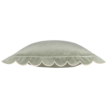 Lil Scallop Velvet Cushion - Sage Green and Natural