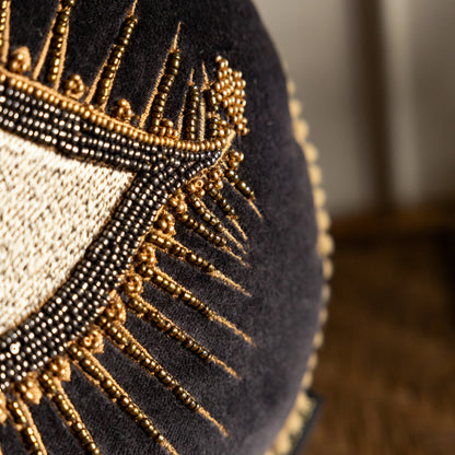 Look of Love Beaded Eye Black Velvet Cushion