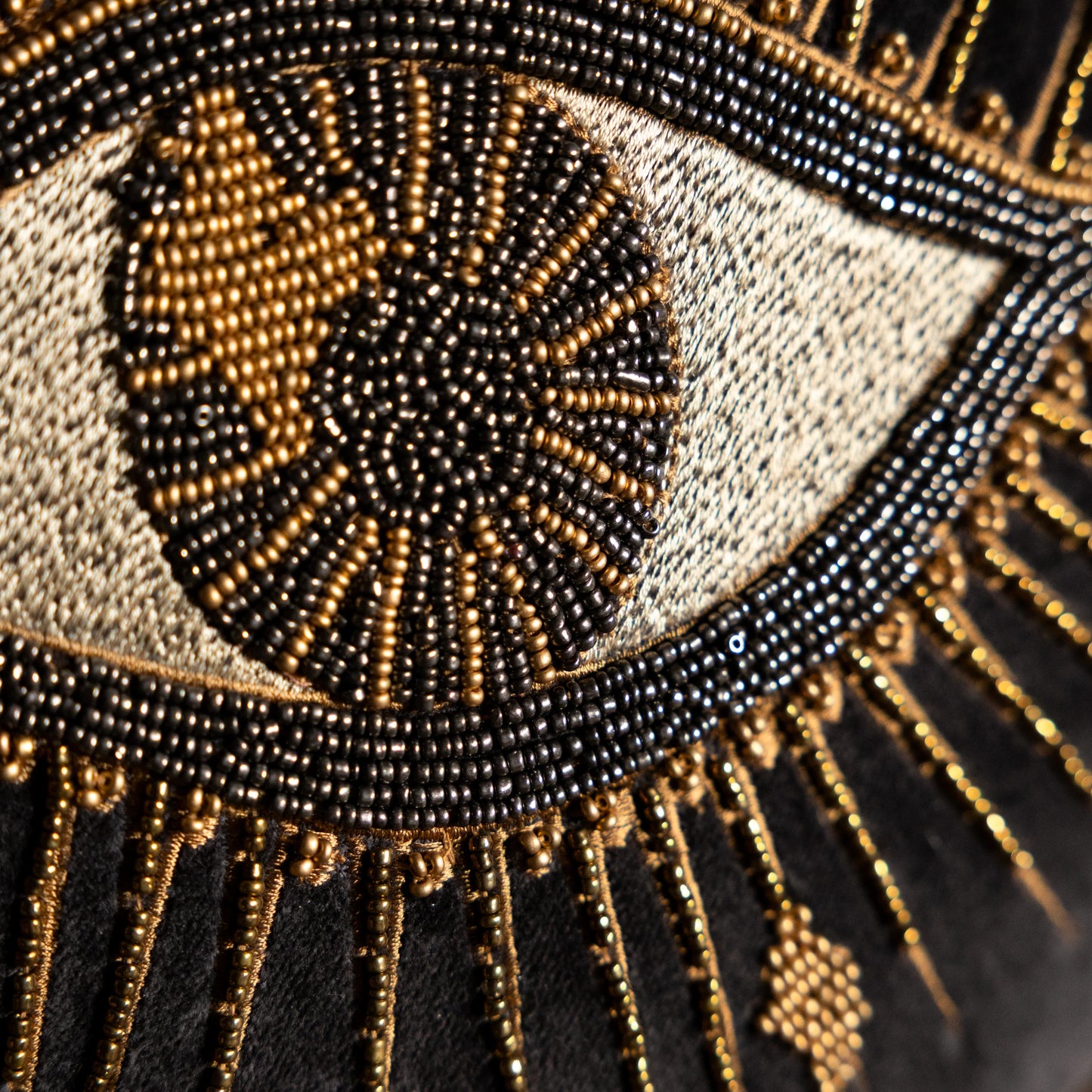 Look of Love Beaded Eye Black Velvet Cushion