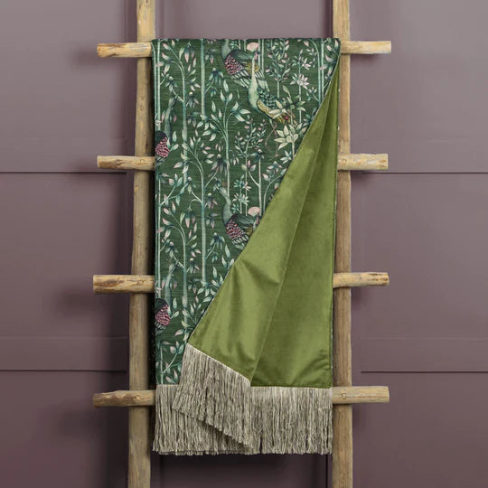 Luxury Peacock Printed Throw in Green