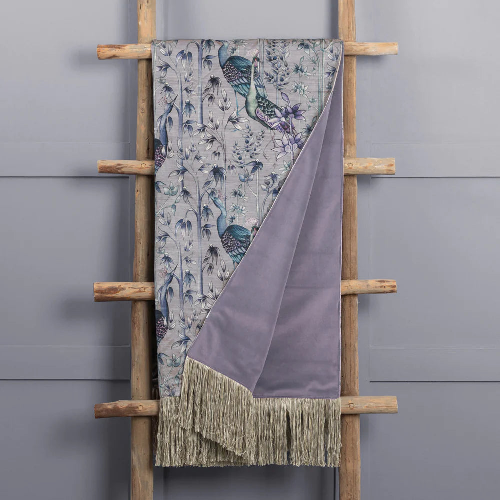 Luxury Peacock Printed Throw in Lilac