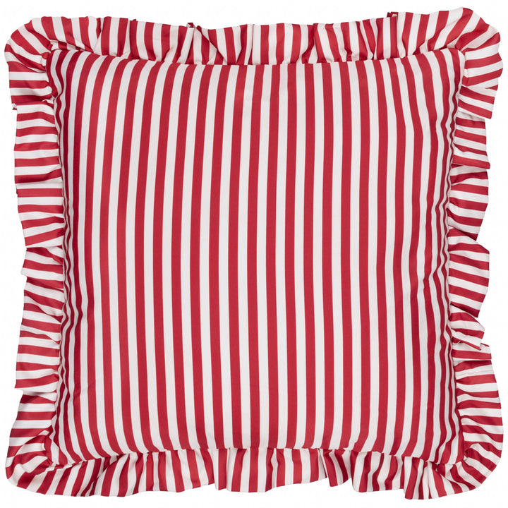 Millie Ruffle Striped Outdoor Cushion - Candy Red