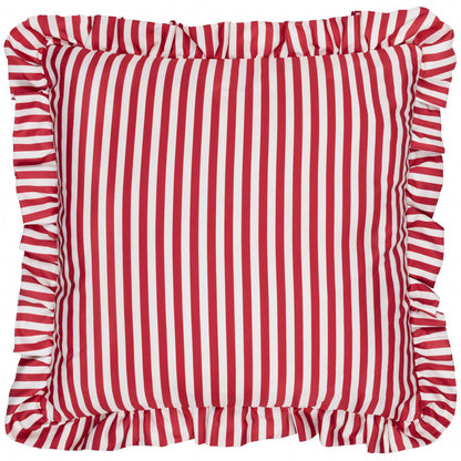 Millie Ruffle Striped Outdoor Cushion - Candy Red