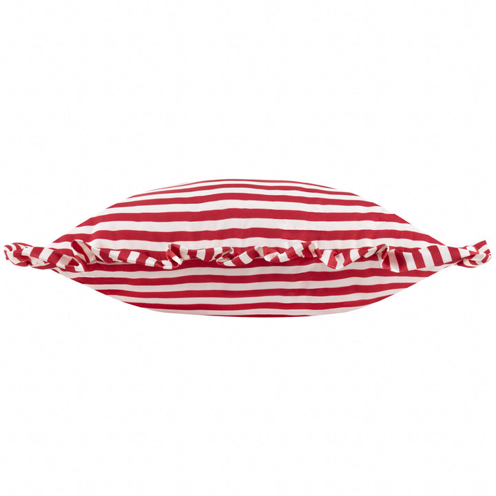 Millie Ruffle Striped Outdoor Cushion - Candy Red