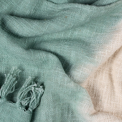 Mizu Dip Dye Fringed Throw Eucalyptus