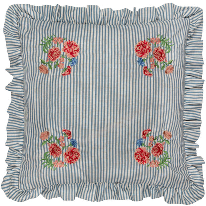 Martha Embroidered Ruffle Cushion Blue