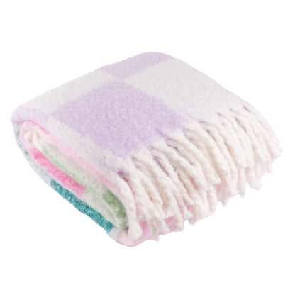 Maisie Checked Tasselled Throw - Aqua Blossom