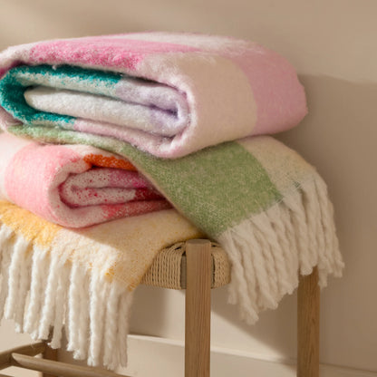 Maisie Checked Tasselled Throw - Citrus Blush