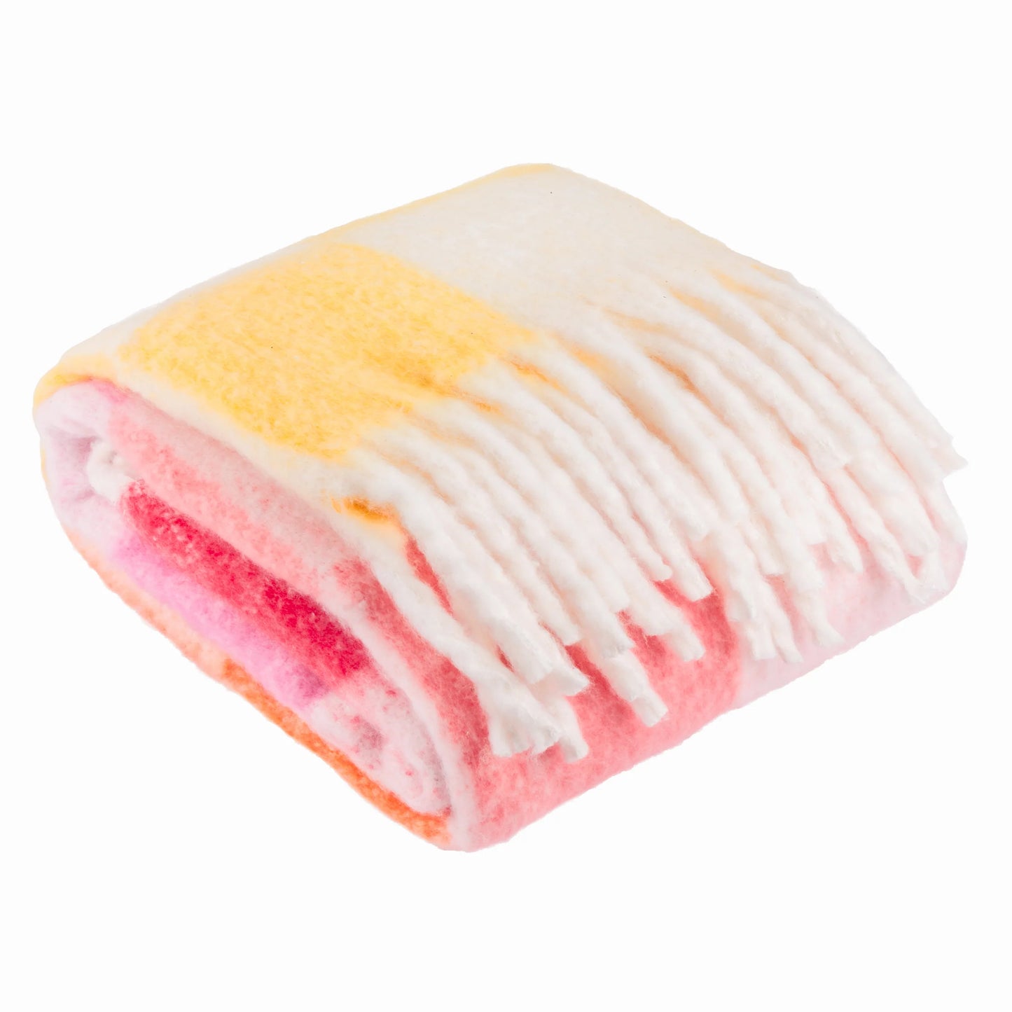 Maisie Checked Tasselled Throw - Citrus Blush