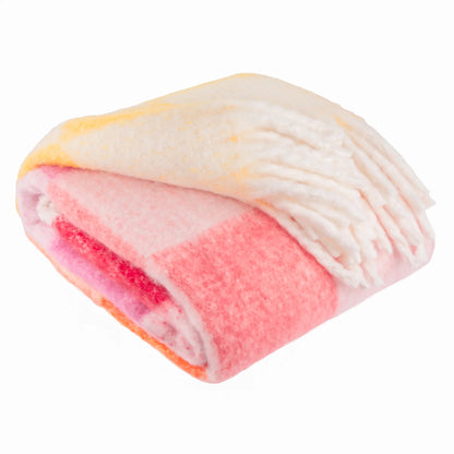 Maisie Checked Tasselled Throw - Citrus Blush