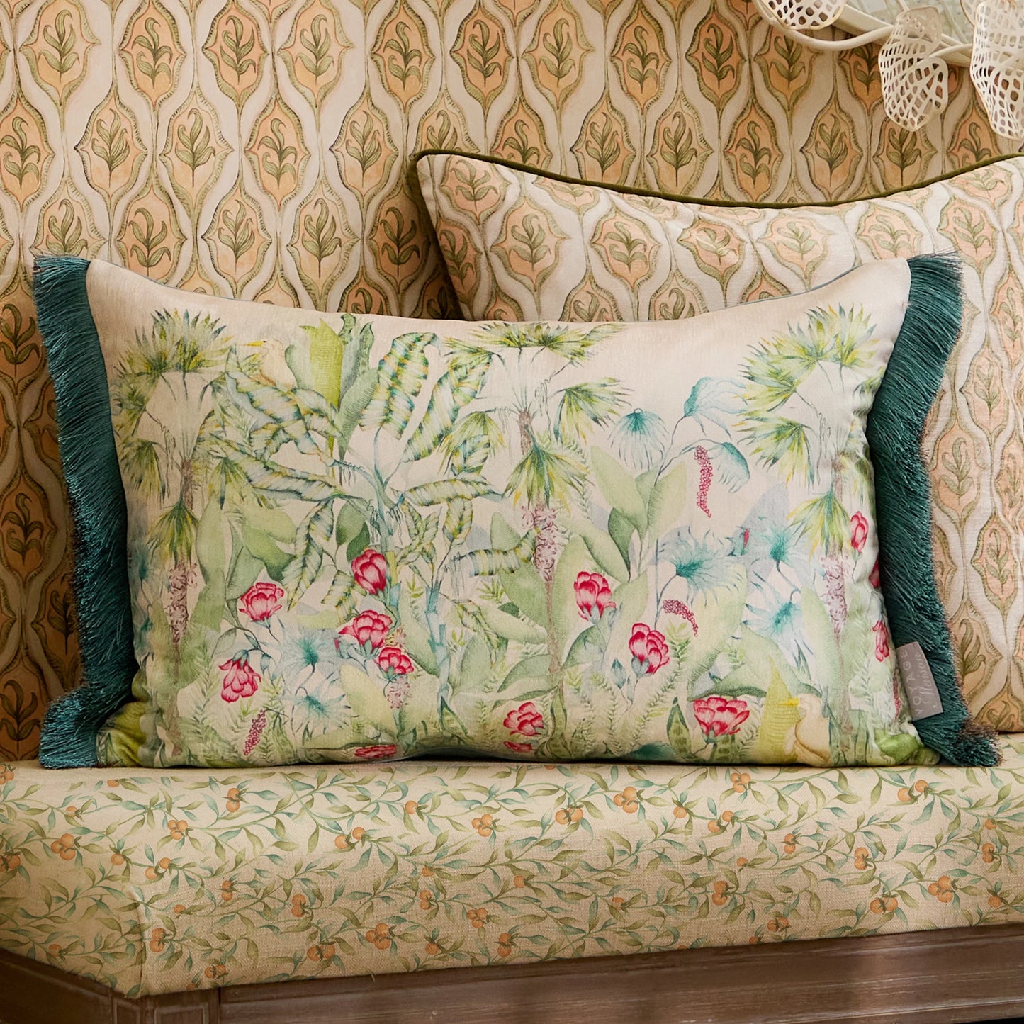 Mangrove Printed Velvet Cushion – Green