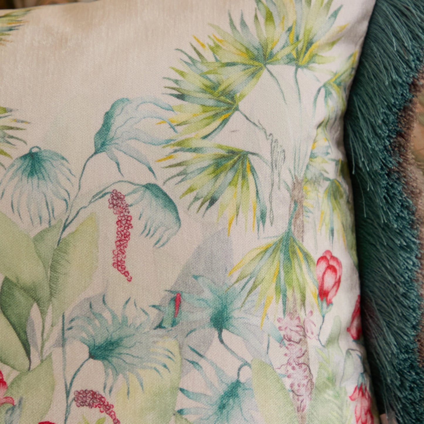 Mangrove Printed Velvet Cushion – Green