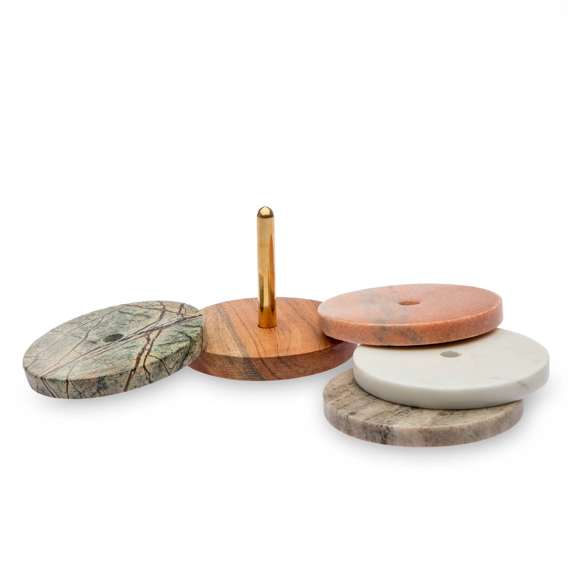 Marble, Wood & Brass Coaster Stack - Set of 4