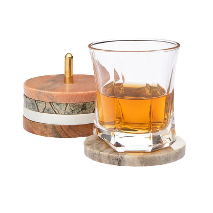 Marble, Wood & Brass Coaster Stack - Set of 4