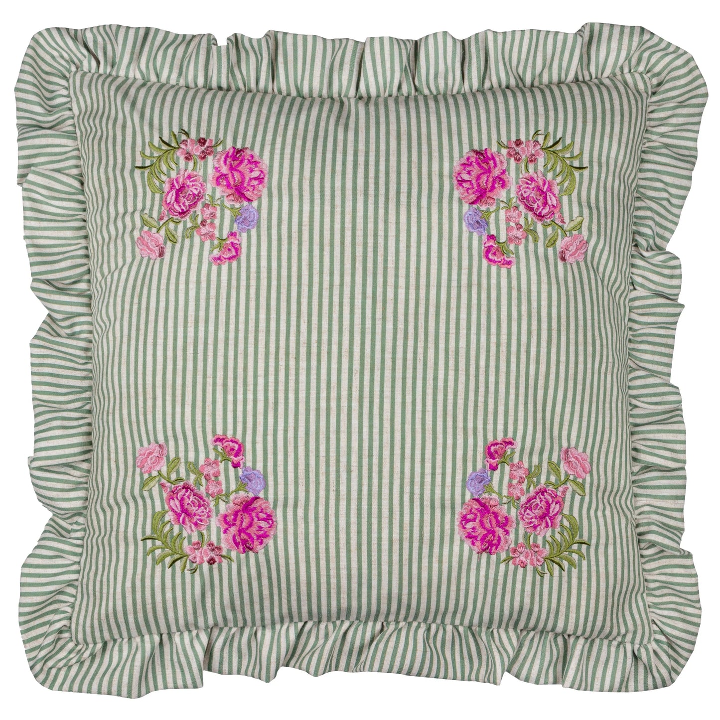 Martha Embroidered Ruffle Cushion - Sage