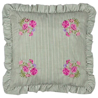 Martha Embroidered Ruffle Cushion - Sage