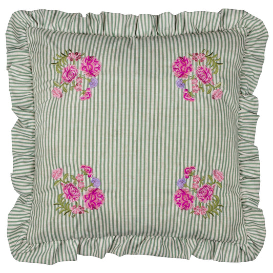 Martha Embroidered Ruffle Cushion - Sage