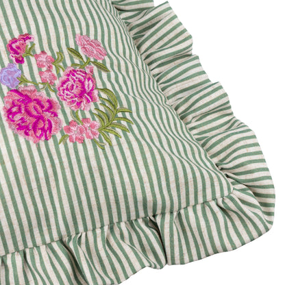 Martha Embroidered Ruffle Cushion - Sage