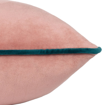 Large Piped Velvet Cushion in Blush & Teal