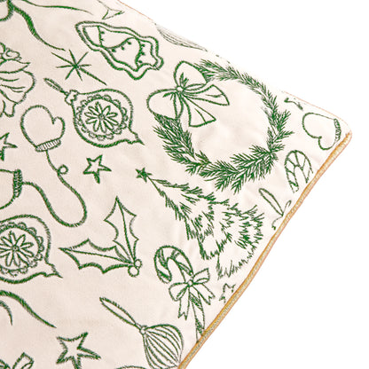 Merry Christmas Gold Piped Velvet Cushion - Ecru/Dark Green