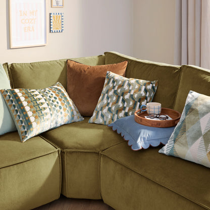 Green Metro Abstract Velvet Jacquard Rectangular Cushion