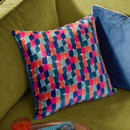 Pink Metro Blocks Velvet Jacquard Cushion