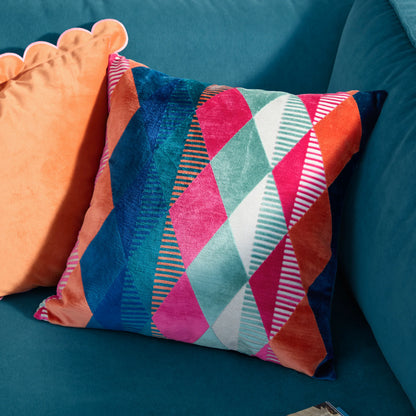 Pink Metro Harlequin Velvet Cushion