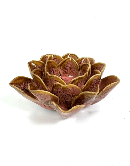 Mottled Pink Floral Ceramic Tealight Holder
