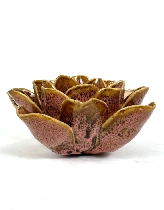 Mottled Pink Floral Ceramic Tealight Holder