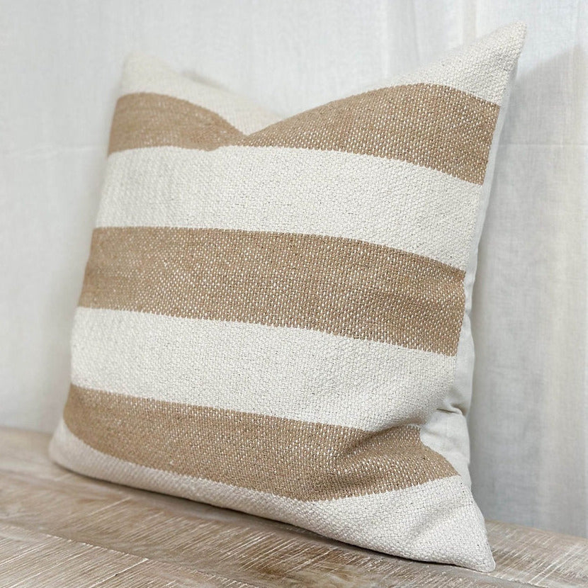 Natural & Cream Stripe Luxe Cotton Cushion