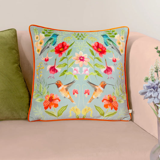 Nectar Garden Blossom Piped Velvet Cushion - Multicolour
