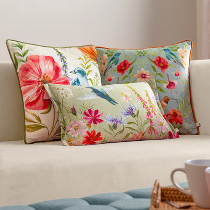 Nectar Garden Blossom Piped Velvet Cushion - Multicolour