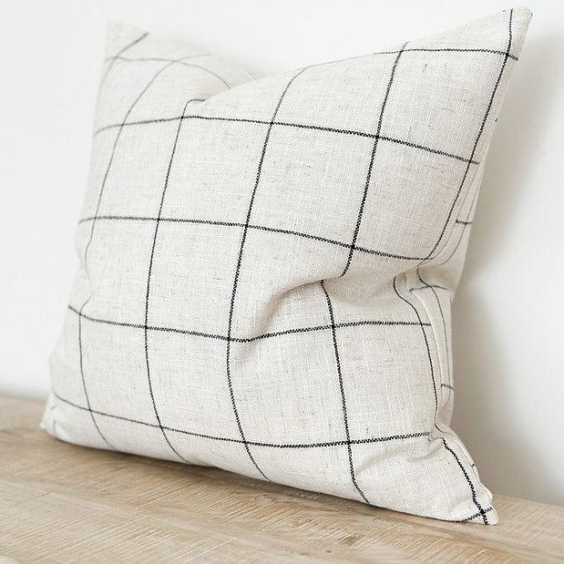 Oatmeal & Black Grid Linen Blend Cushion