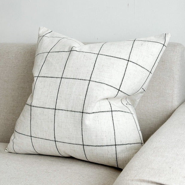 Oatmeal & Black Grid Linen Blend Cushion