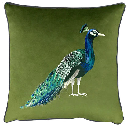 Olive Velvet Peacock Cushion