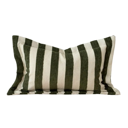 Orla Olive Green Stripe Rectangle Cushion