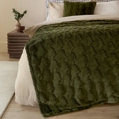 Forest Green Faux Fur Pine Trees Cushion