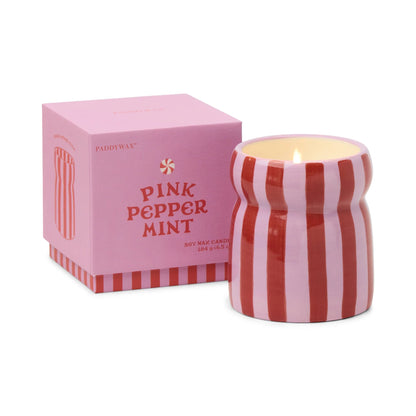 Cabana Red & Pink Striped Ceramic Candle Pink Peppermint