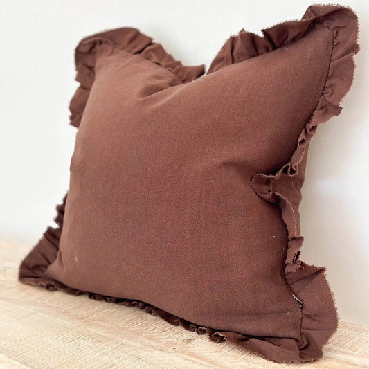 Plum Ruffled Linen Cushion