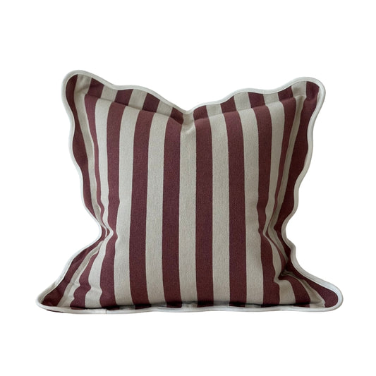 Plum Stripe Scalloped Edge Cushion