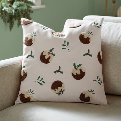 Christmas Puddings Tufted Velvet Cushion