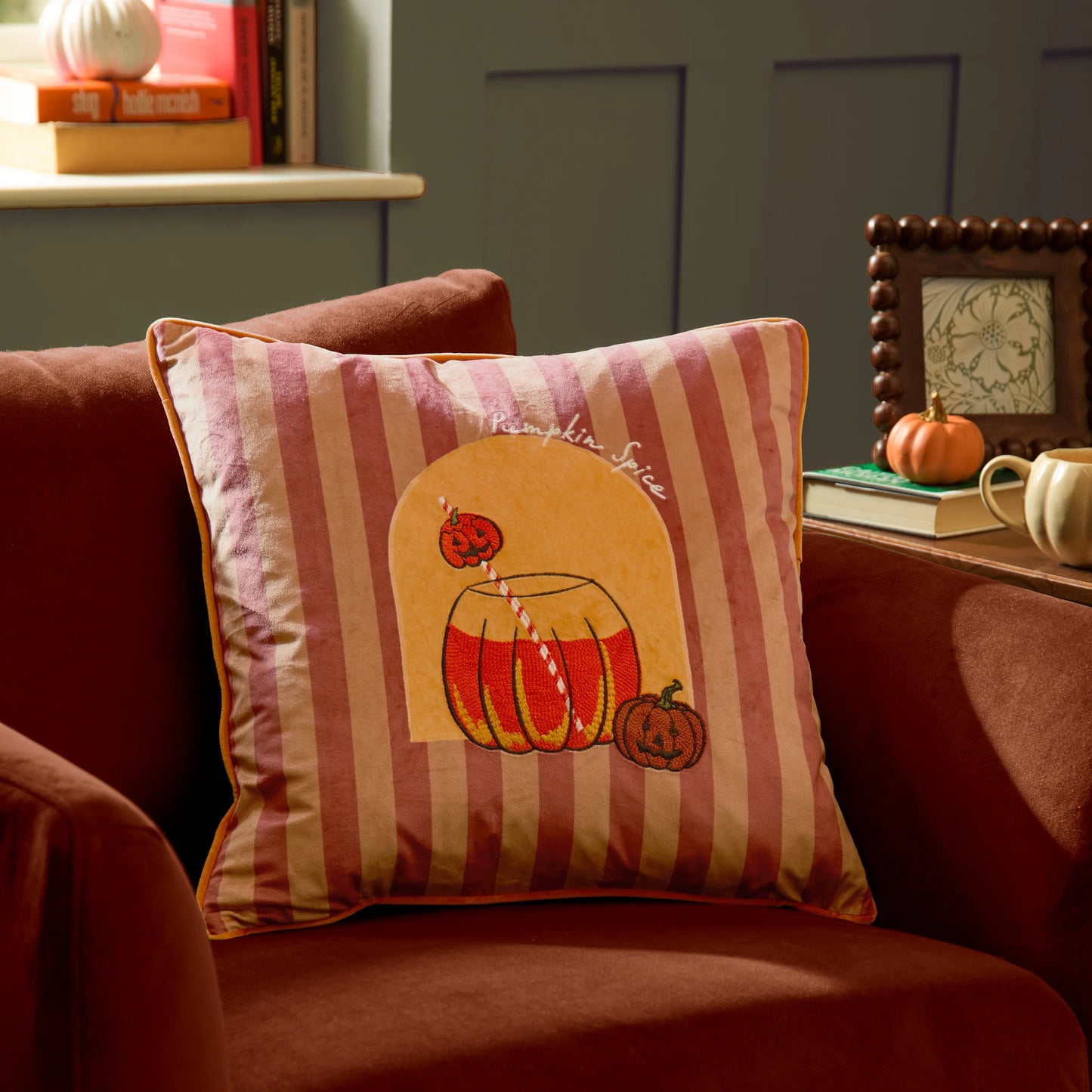 Pumpkin Spice Velvet Cushion - Orange