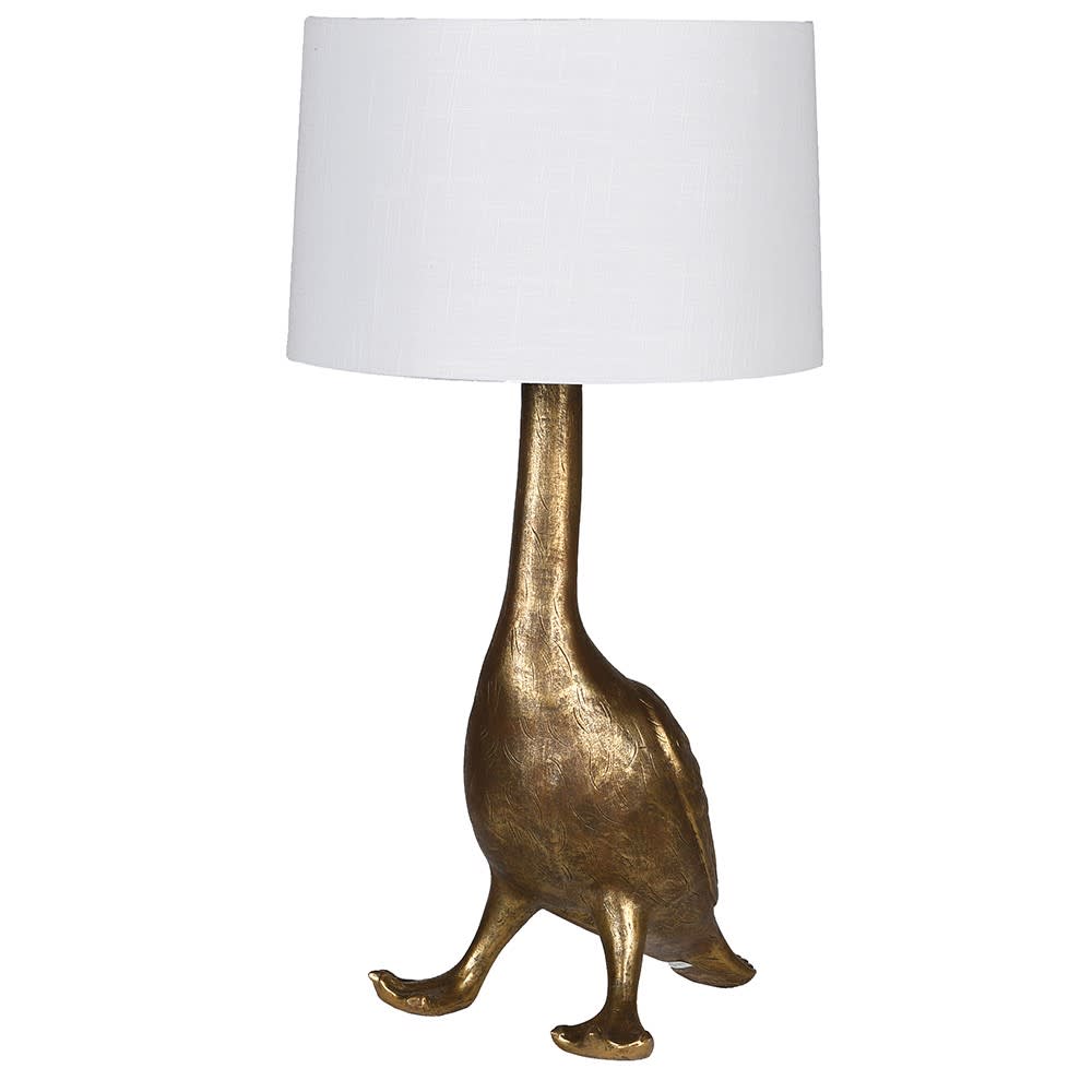 Golden Goose Base Table Lamp with White Shade
