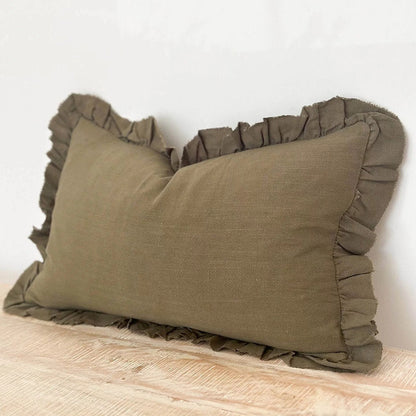 Rectangular Olive Ruffled Linen