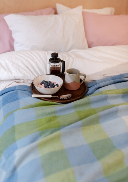 TBCo Recycled Wool Blanket in Blue Gradient Gingham
